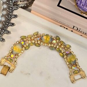 Vintage Yellow And Blue Rhinestones Gold Tone Bracelet.